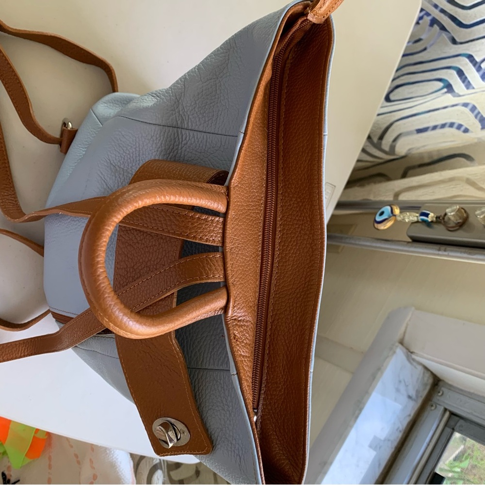 Borse in Pelle Genuine Blue Leather Back Pack  Made in Italy - Picture 9 of 10